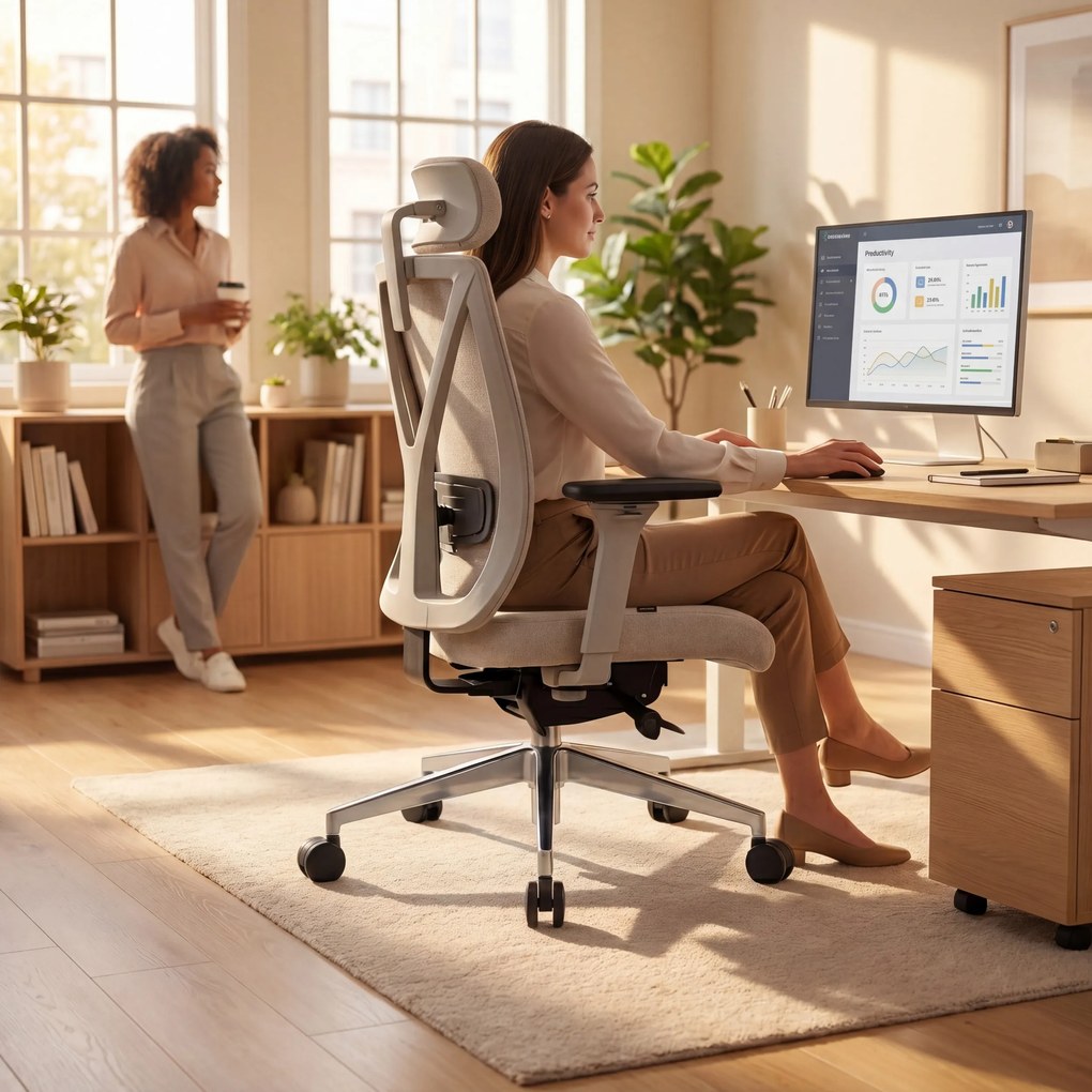 Fotel biurowy ergonomiczny jasnobeżowy VECTOR