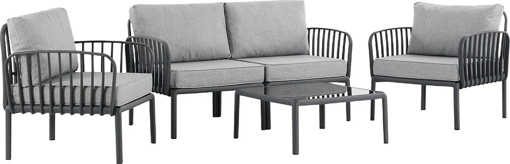 Zestaw mebli ogrodowych   z polipropylenu: 1 Kanapa  2-osobowa, 2 fotele i stolik kawowy - Antracytowy - CASILMA od MYLIA