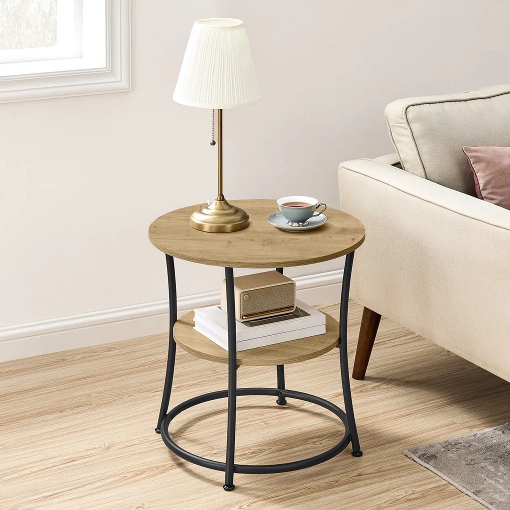 Stolik kawowy okrągły 54 cm loft z półką Faro 01, dąb artisan