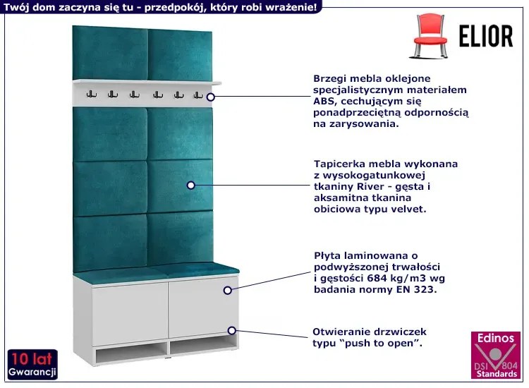 Nowoczesna garderoba do przedpokoju biały + butelkowa zieleń - Somena 5X
