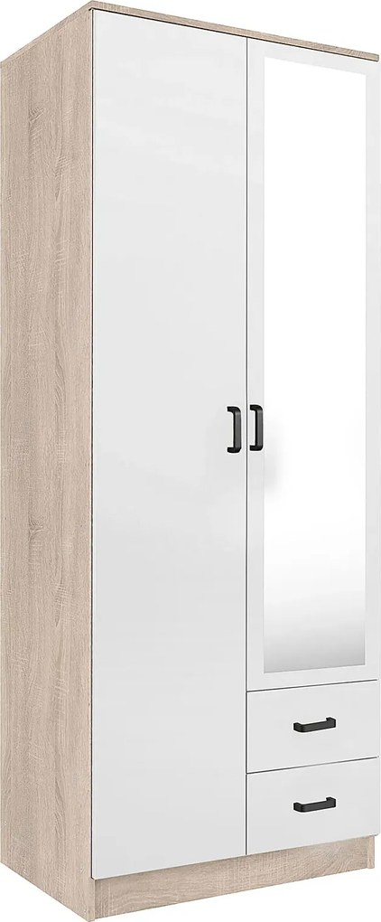 Skandynawska szafa z lustrem dąb sonoma + biały G8-S33