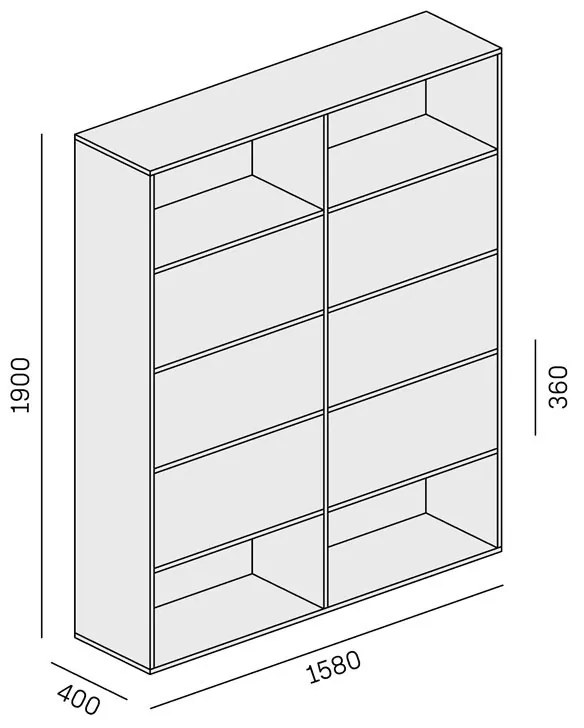 PLAN Regał biurowy szeroki LAYERS, 6 schowków, 1582 x 400 x 1905, biały / szary