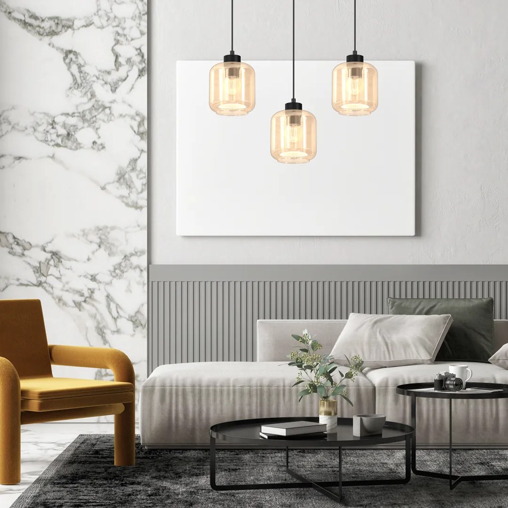 Lampa wisząca SOMBRA AMBER 3xE27, potrójna, 3 klosze, na listwie