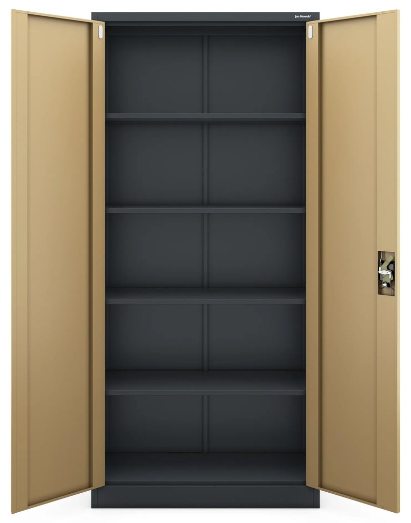 Szafa biurowa metalowa wysoka na dokumenty antracytowa/orzech, 900x1950x400 mm: JAN H Eco Design
