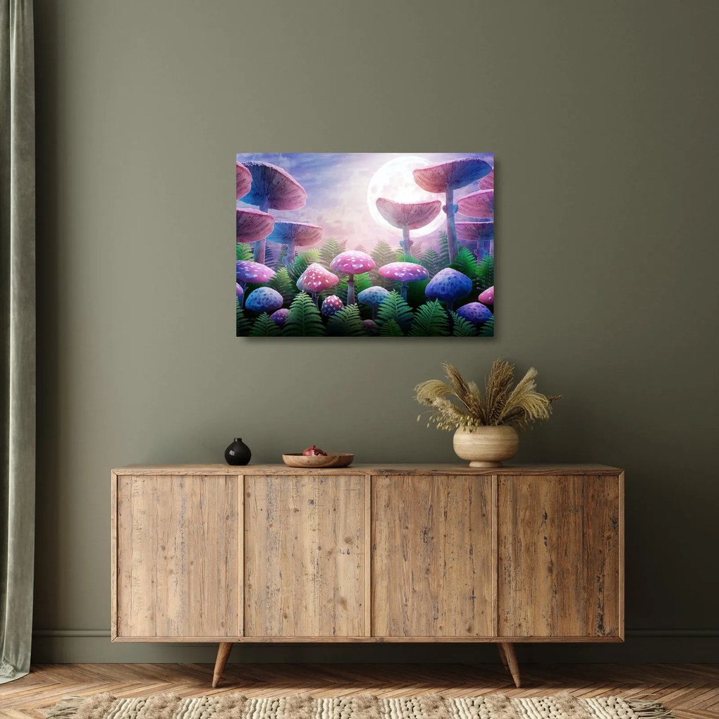 Obraz na szkle - Grzyby w pełni księżyca, grafika (70x50 cm)
