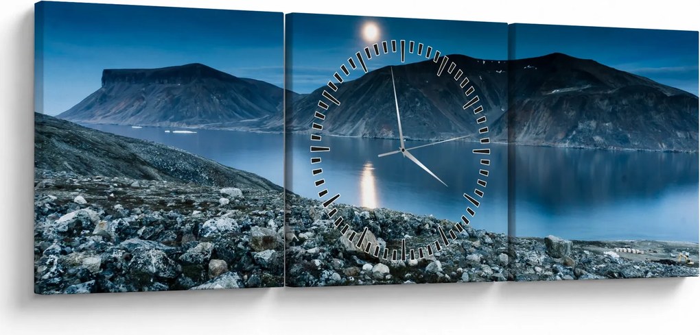 Obraz nocnego krajobrazu, Islandia (z zegarem) (90x30 cm)