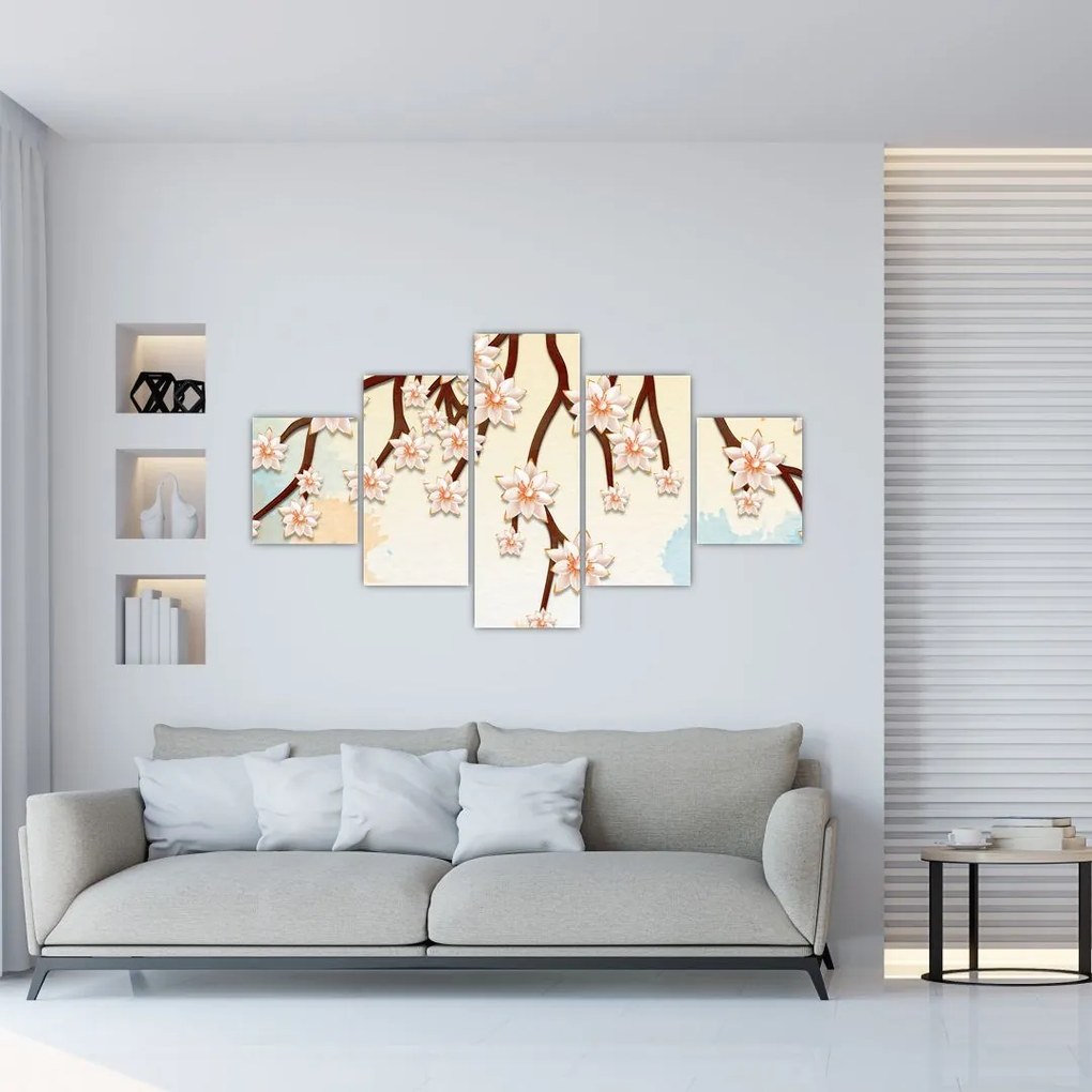 Obraz - Kwiaty na gałęziach, kolorowe (125x70 cm)