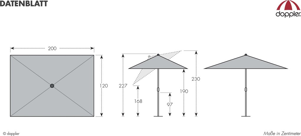 Doppler ACTIVE parasol ogrodowy 200 x 120 cm szary