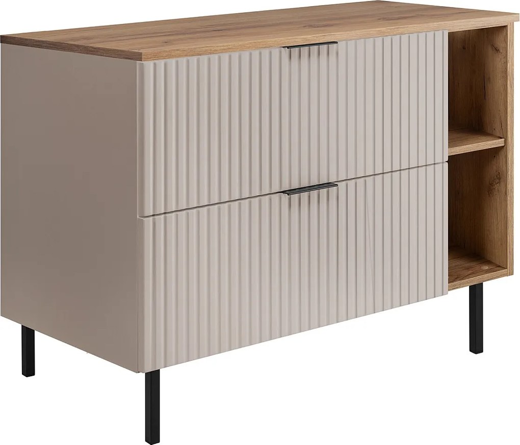 Szafka pod umywalkę, kaszmir/dąb Craft + czarny uchwyt, 100 (80 + 20) x 77 x 46 cm + blat, czarne nogi