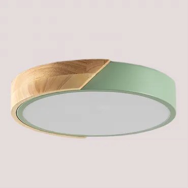 Plafon Sufitowy Led Okrągły Z Żelaza Jan Celadón - Madera Natural & Ø30 Cm - Sklum