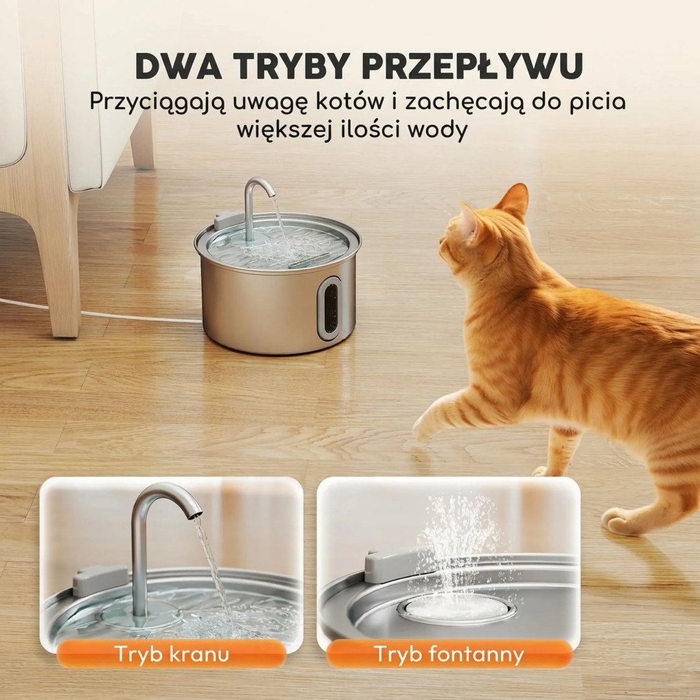 PawHut Fontanna dla kotów 2,5L z Cichą Pompą, Filtr węglowy LED 19,4 x 19,4 x 18,7 cm