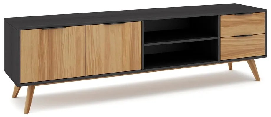 Czarno-naturalna szafka pod TV z drewna sosnowego 180x53 cm Lavis – Marckeric