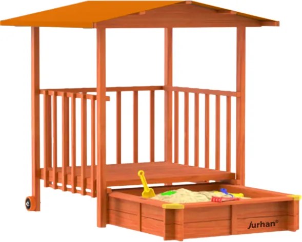 Piaskownica z werandą SUNNY, 130x130x143cm, brązowa/pomarańczowa Jurhan