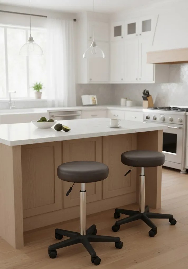 Brązowy zestaw dwóch tapicerowanych taboretów na kółkach W6-B81