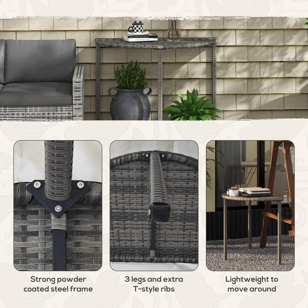 Outsunny Stolik Balkonowy, półokrągły, Polirattan+Metal, 100x50x74 cm, Szary