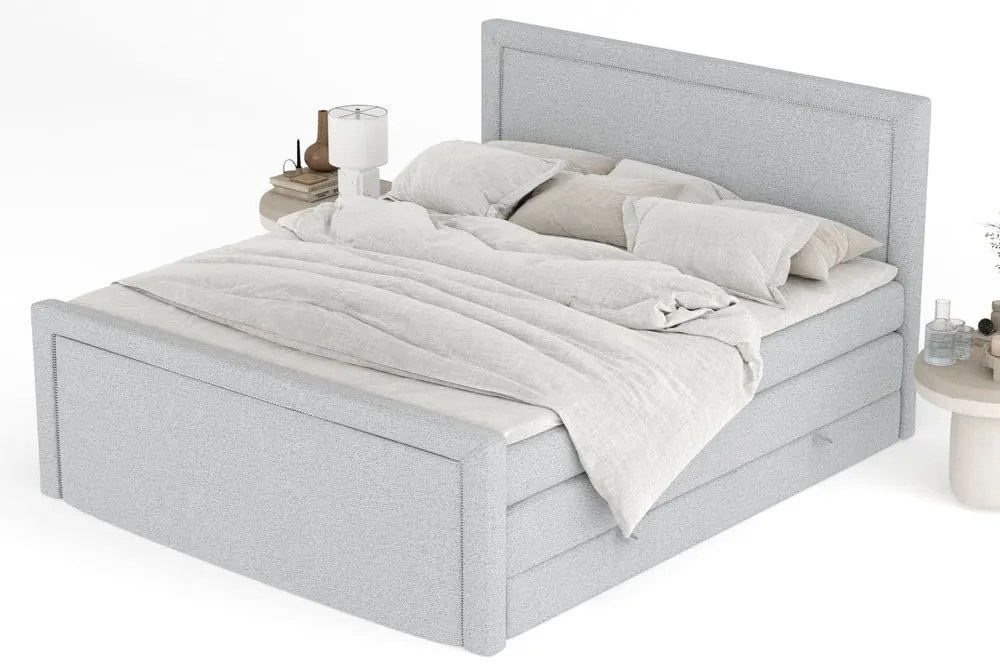 Jasnoszare łóżko kontynentalne ze schowkiem 200x200 cm Lavenda – Maison de Rêve
