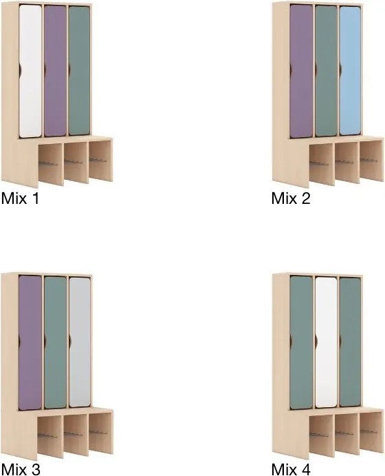 Szafka przedszkolna do szatni 3-osobowa z drzwiczkami pełnymi Blox Colours Mix, index SZT-3R-A-D-A
