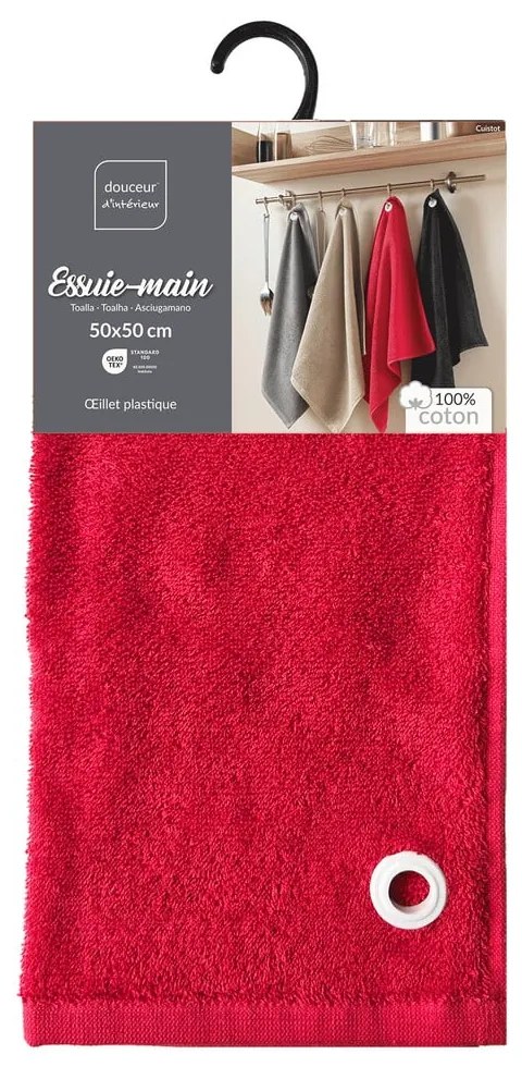 Czerwony bawełniany ręcznik frotte 50x50 cm Cuistot – douceur d'intérieur