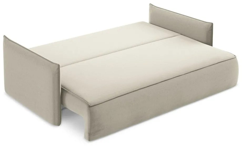 Beżowa aksamitna rozkładana/ze schowkiem sofa 225 cm Hula – Makamii