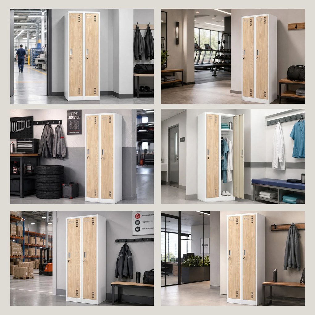 Szafka pracownicza dwukomorowa biała / dąb sonoma: Eco Design KACPER II, 600 x 1800 x 500 mm
