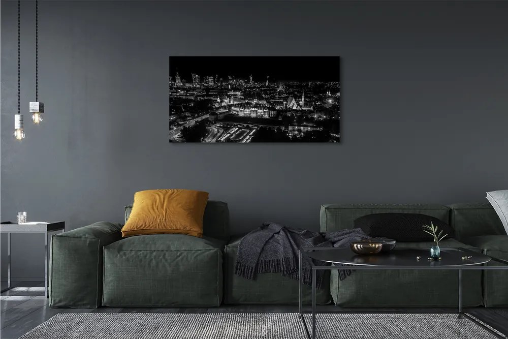 Obraz drukowany na płótnie Nocna Panorama Warszawskich Drapaczy Chmur