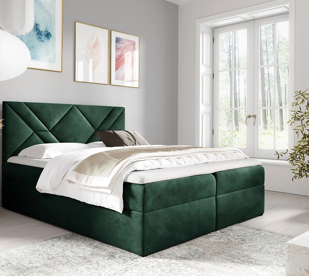 Zielone łóżko kontynentalne z pojemnikiem 5 rozmiarów D1-G05