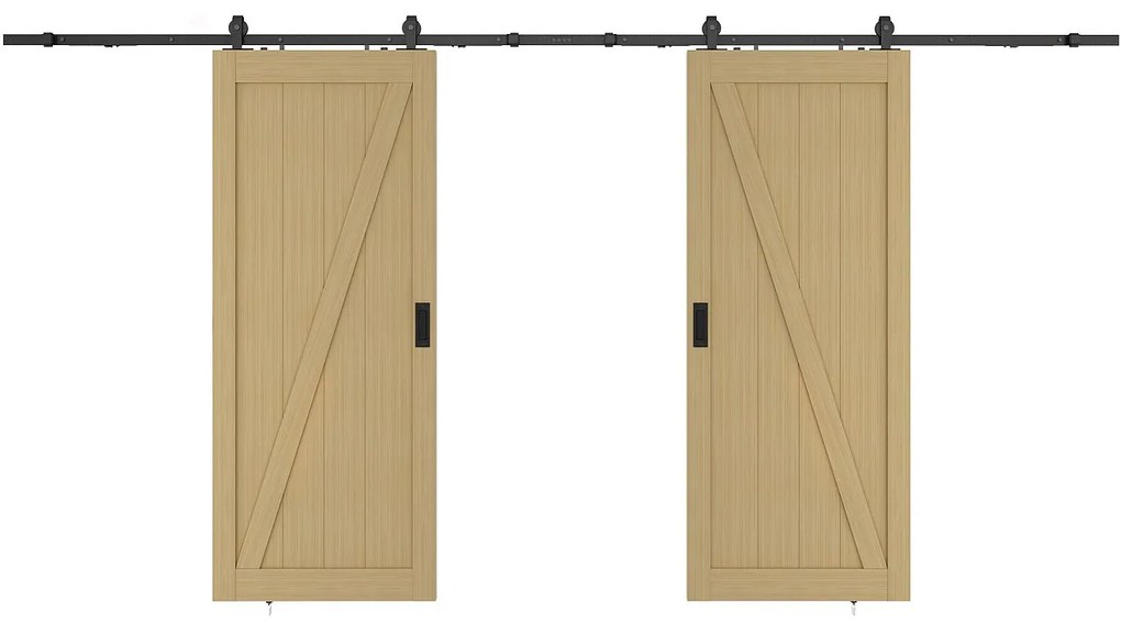 Drzwi przesuwne naścienne podwójne z drewna i MDF - Naturalny jasny - 2 x wys. 205 x szer. 63 cm - BALERMA