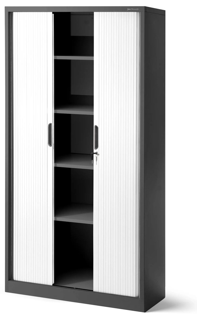 Metalowa szafa biurowa na akta z roletą DAMIAN, 900 x 1850 x 450 mm, antracytowo-biała