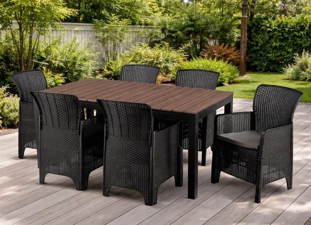 Zestaw mebli ogrodowych dla 6 osób Castello 69 z rozkładanym stołem 160-260 cm, orzech/czarny
