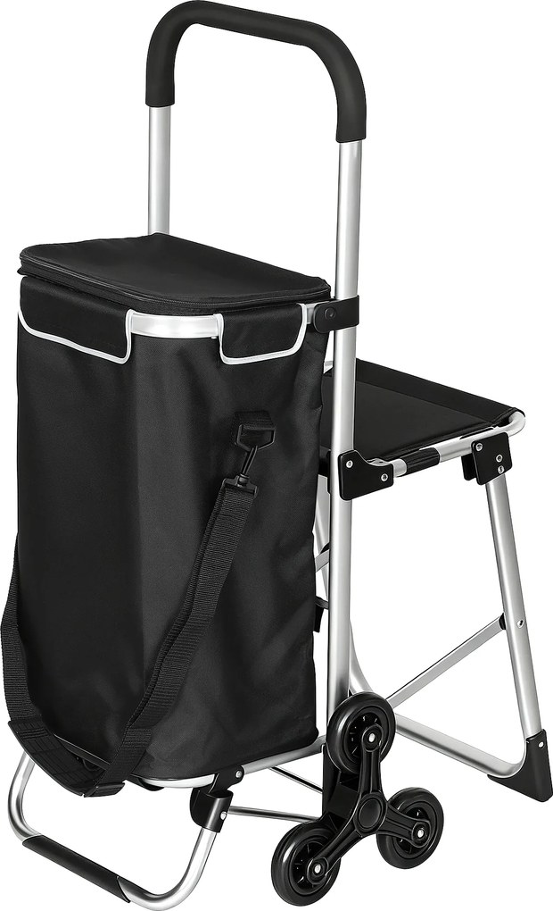 HOMCOM wózek zakupowy, 40 L torba Oxford, konstrukcja 3-kółkowa, aluminiowa rama, siedzisko, szary