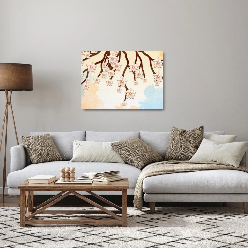 Obraz na szkle - Kwiaty na gałęziach, kolorowe (70x50 cm)