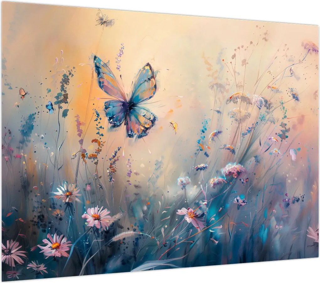 Obraz na szkle - Łąka z motylem II (70x50 cm)