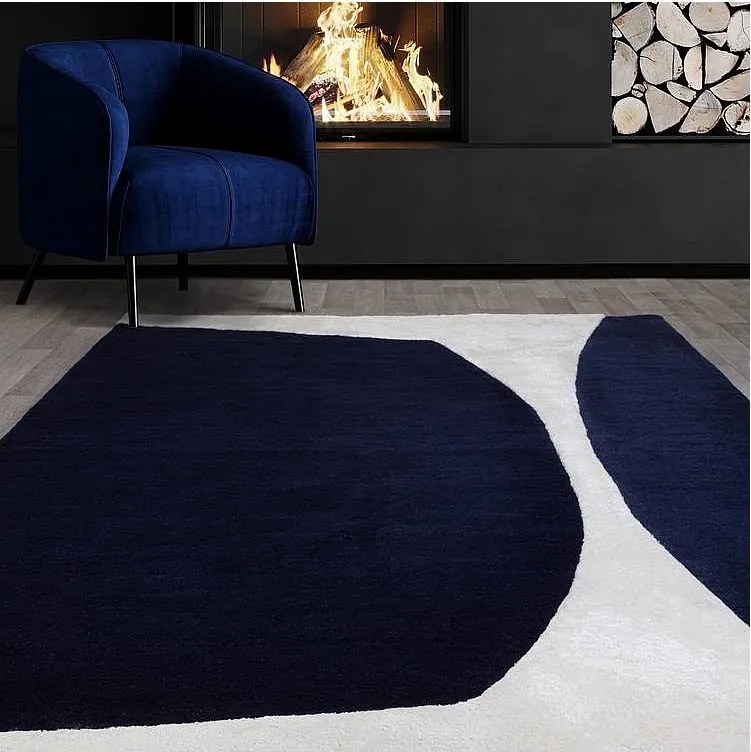 Dywan geometryczny z wełny i wiskozy - 120x170cm - granatowy, kremowy - Matrix Signature