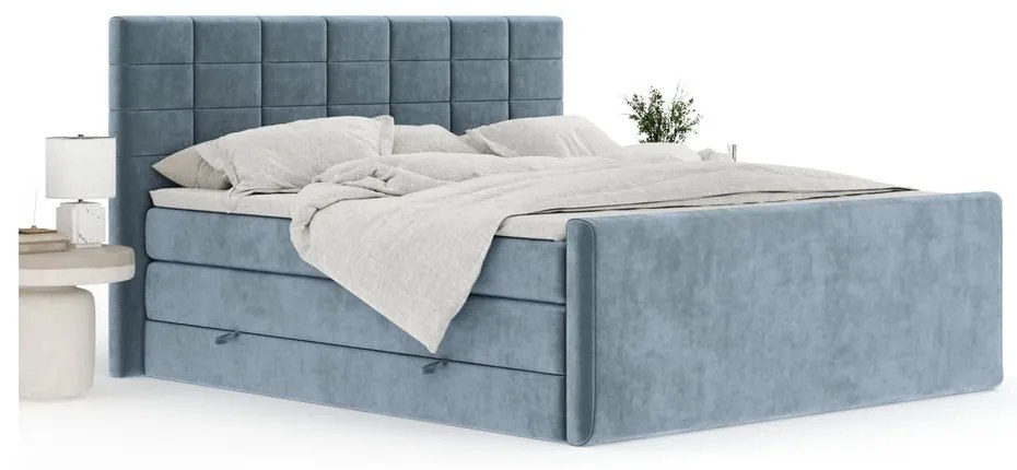 Niebieskie łóżko kontynentalne ze schowkiem 200x200 cm Ava – Maison de Rêve