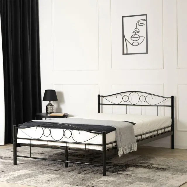 Czarne minimalistyczne łóżko metalowe 120x200 - Lorix
