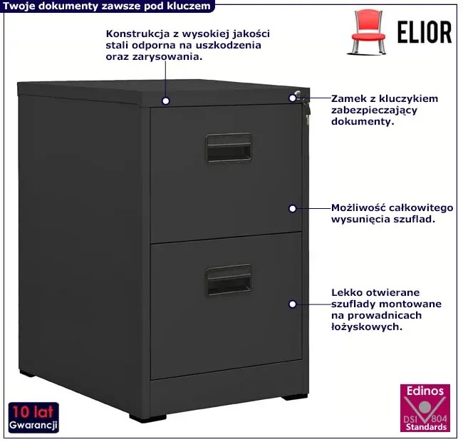 Antracytowy kontenerek pod biurko na klucz - Otwela 3X