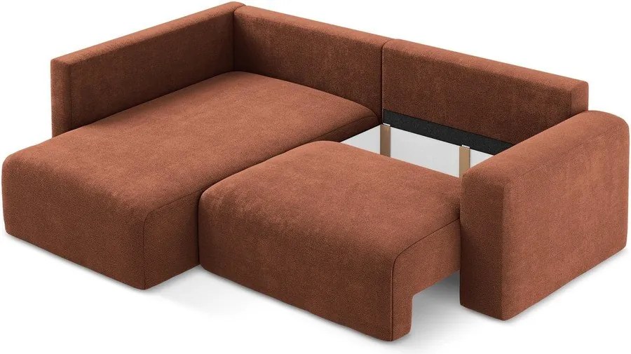 Rozkładany/ze schowkiem narożnik z tkaniny szenilowej (lewostronny/w kształcie litery L) w kolorze terakoty Kona – Makamii