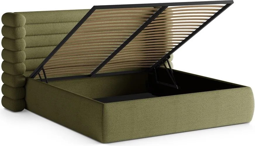 Zielone tapicerowane łóżko dwuosobowe ze schowkiem i stelażem 200x200 cm Mount – Micadoni