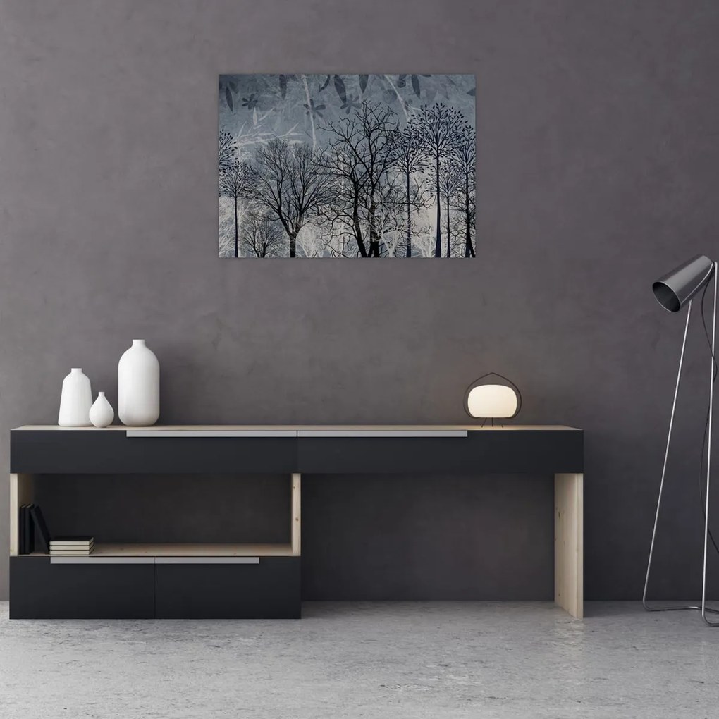 Obraz - Sylwetki drzew z liśćmi (70x50 cm)