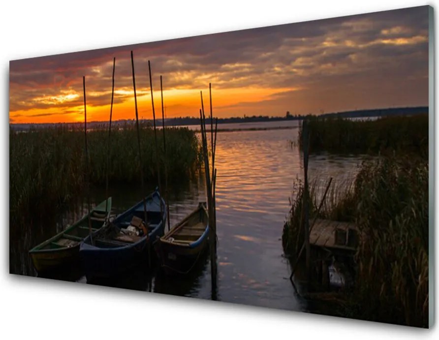 Panel Szklany Łodzie na Trawiastym Brzegu