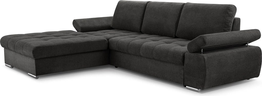 Masseno Narożnik SANDRO z funkcją spania i pojemnikiem na pościel Narozniki L, Rozkładana sofa - Czarny, ARAGON 99