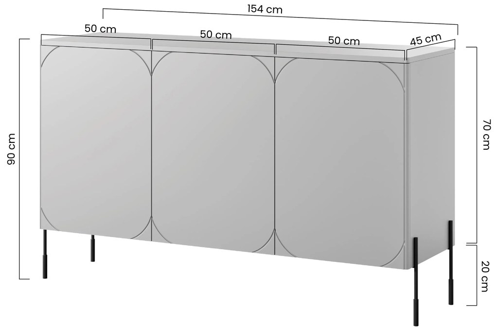 Komoda trzydrzwiowa Sonatia na metalowych nogach 150 cm - oliwka
