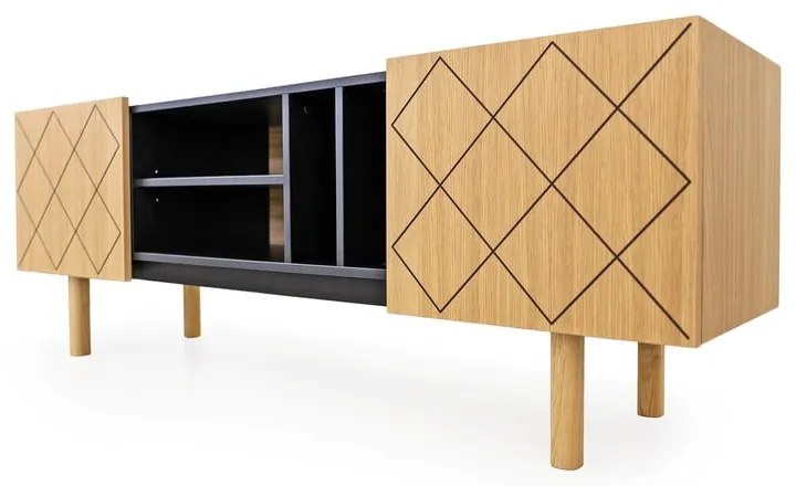 Czarno-naturalna szafka pod TV w dekorze dębu 175x60 cm Porto – Woodman