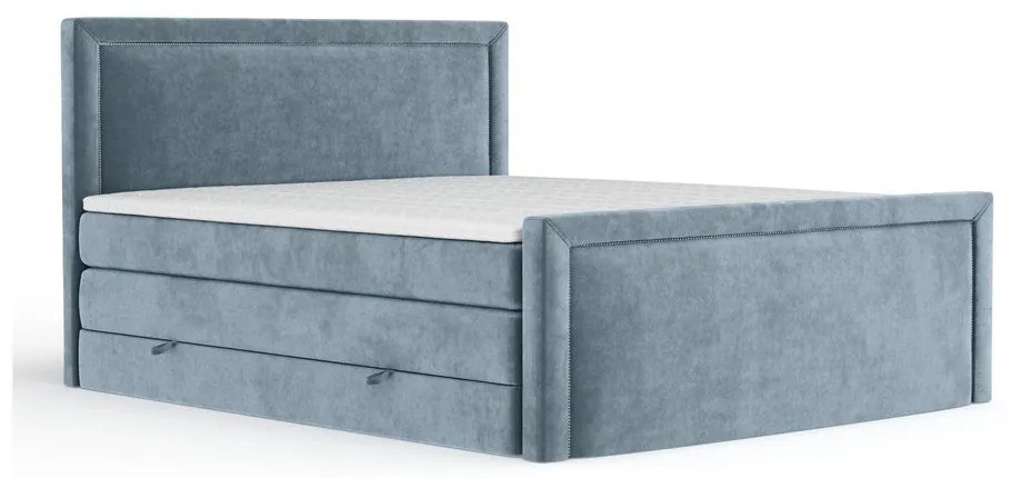 Niebieskie łóżko kontynentalne ze schowkiem 200x200 cm Lavenda – Maison de Rêve