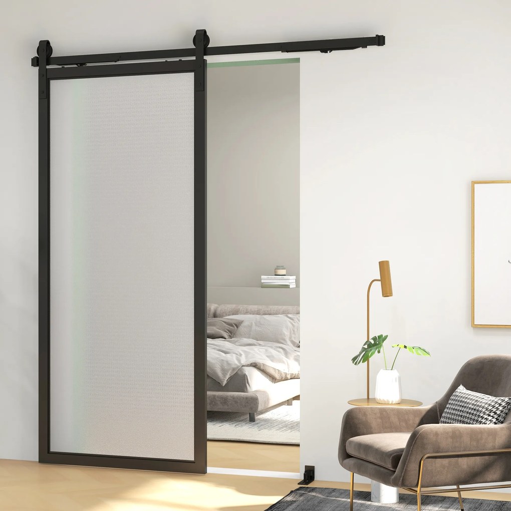 HOMCOM Zestaw do drzwi przesuwnych, ciche i płynne przesuwanie, do ścian drewnianych i betonowych, 183cm, stal, czarny