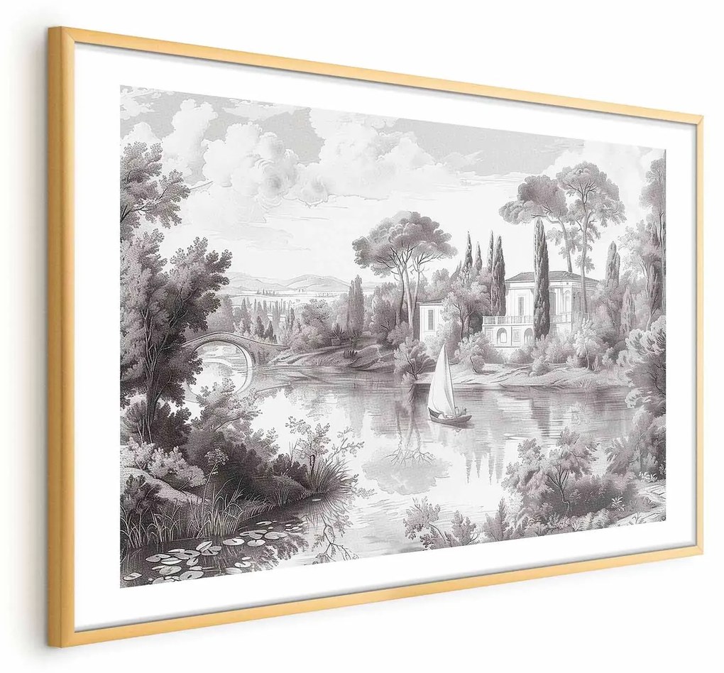 Plakat Pejzaż vintage 60x40 cm z ramą złotą z marginesem ARTGEIST B