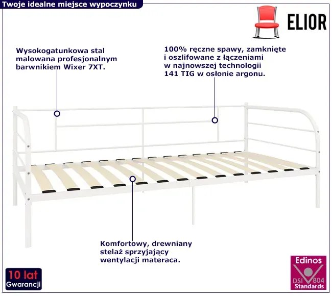 Białe metalowe łózko pojedyncze 90x200 cm Oris 6X