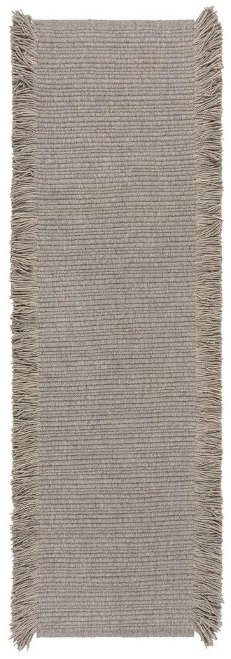 Szary chodnik z mieszanki wełny tkany ręcznie 60x230 cm Rene Fringed Ribbed – Flair Rugs