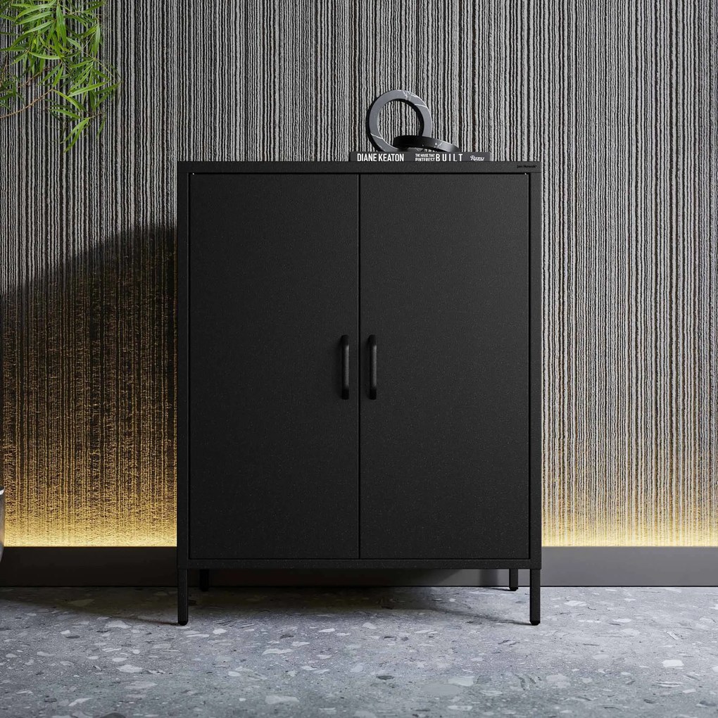 Szafka metalowa niska na nóżkach z półkami czarna, 800x1015x400 mm: VITO Modern