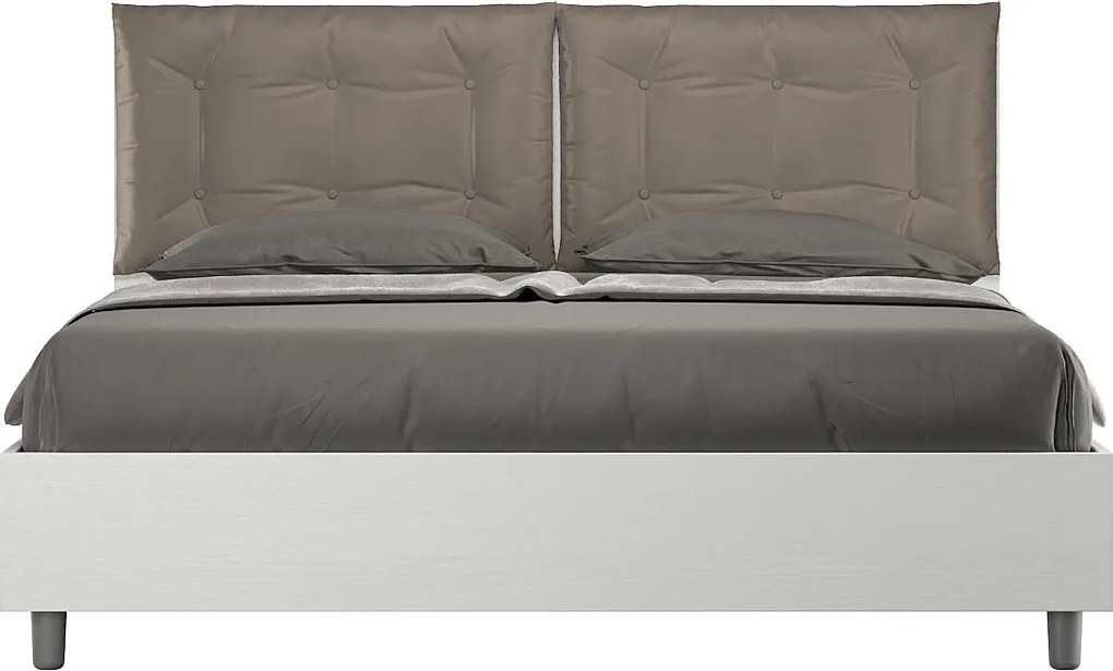 Łóżko wyposażone w stelaż z listwami z pojemnikiem 160x200 Frassino biała poduszkami sztucznej skóry cappuccino Egos Annalisa